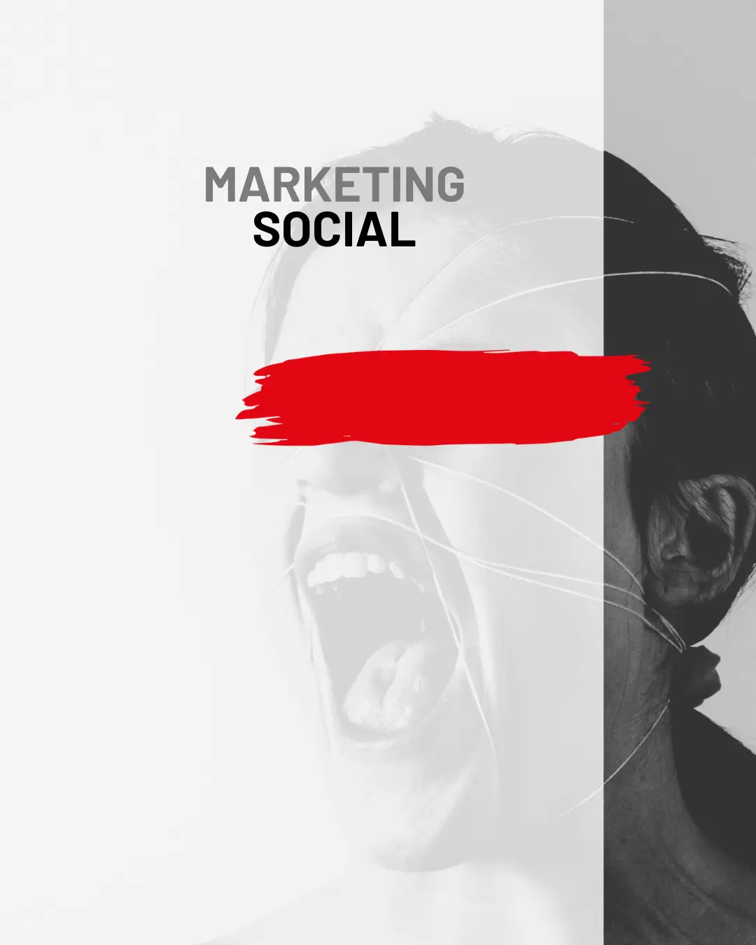 Foto donde se ve una mujer chillando con los ojos tapados por el isotipo de not my tempo, agencia de marketing social